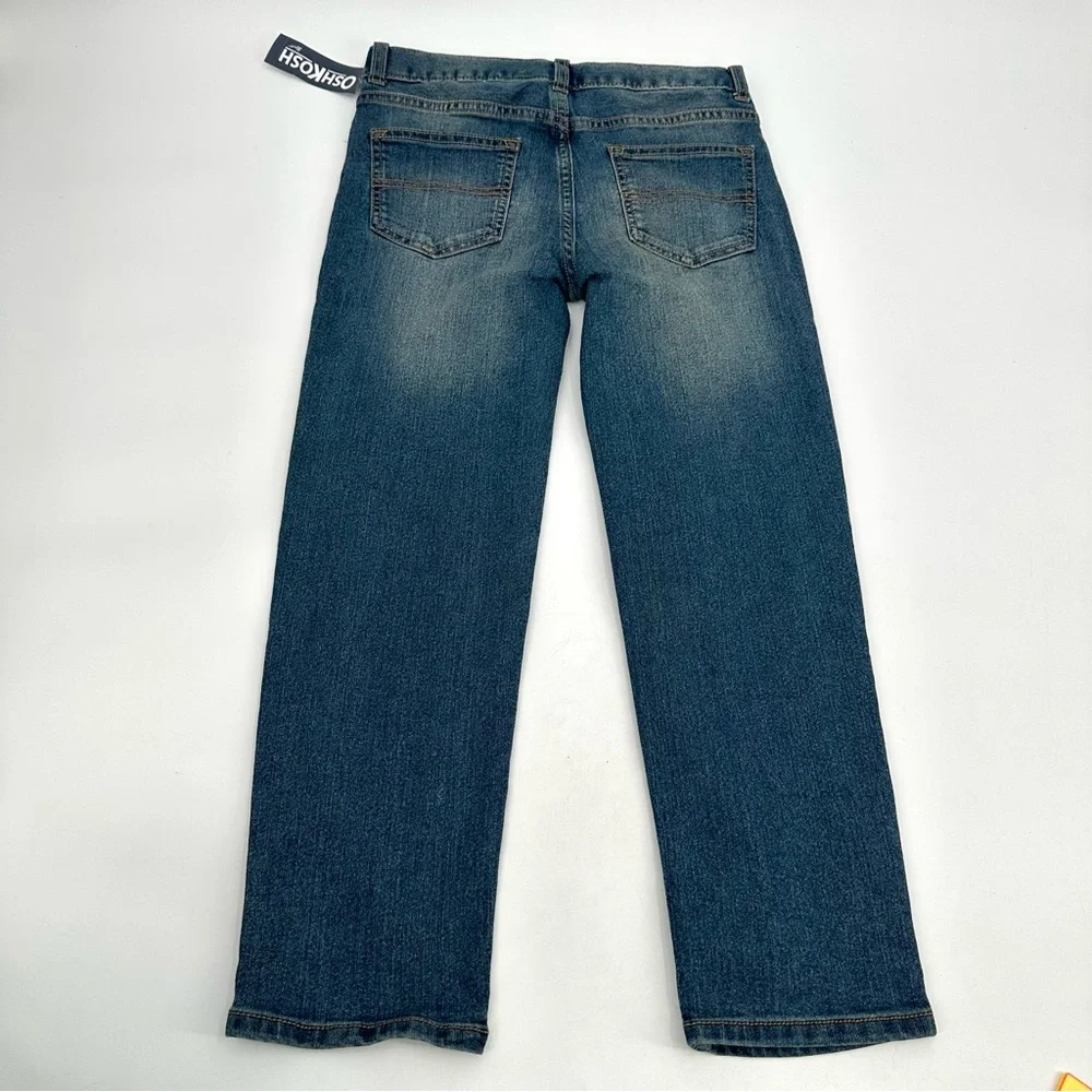 Oshkosh B'gosh Jeans Boys 7H Straight Husky Fit Blue Denim Adjust Waist NEW
